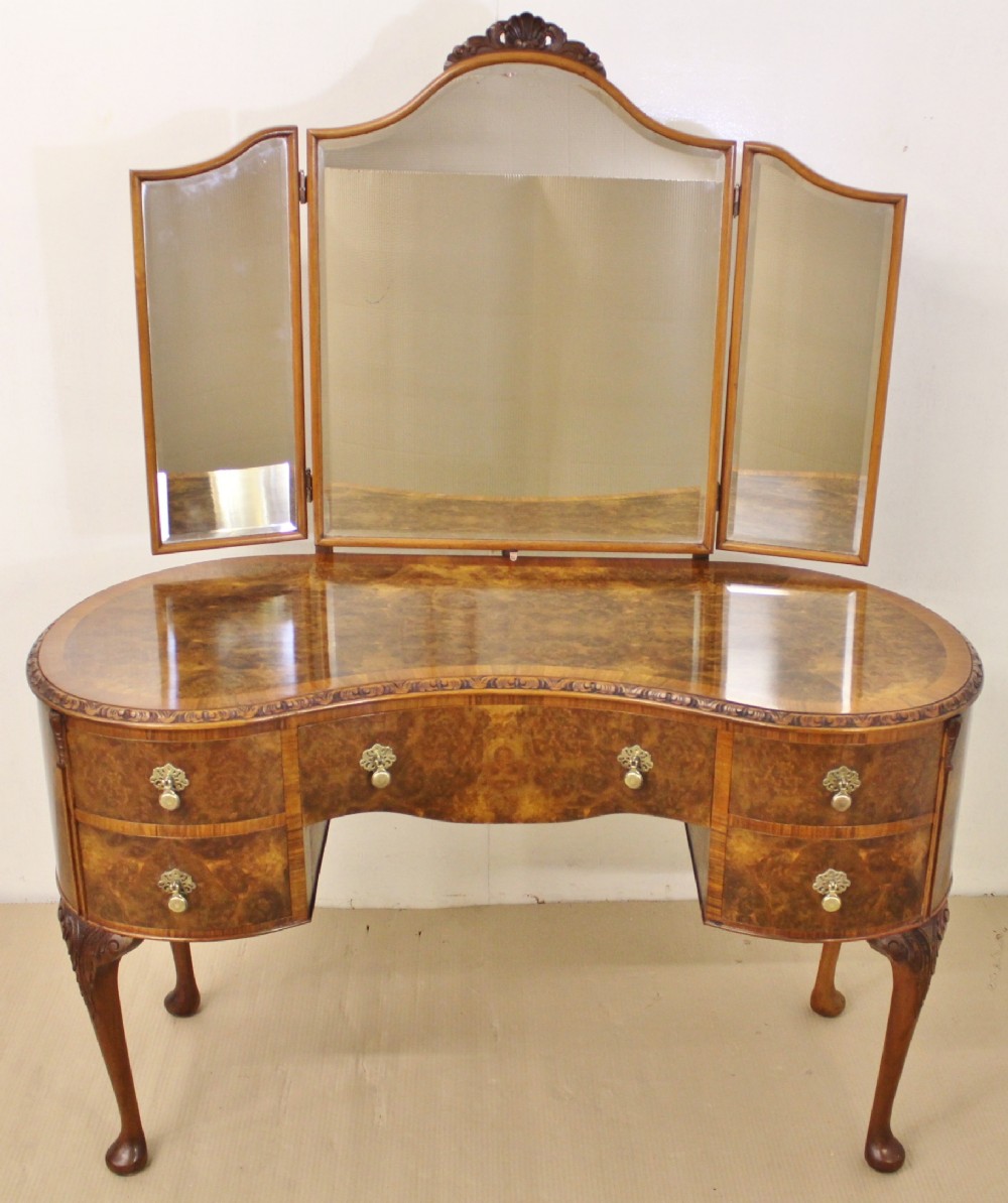 burr walnut kidney shaped dressing table