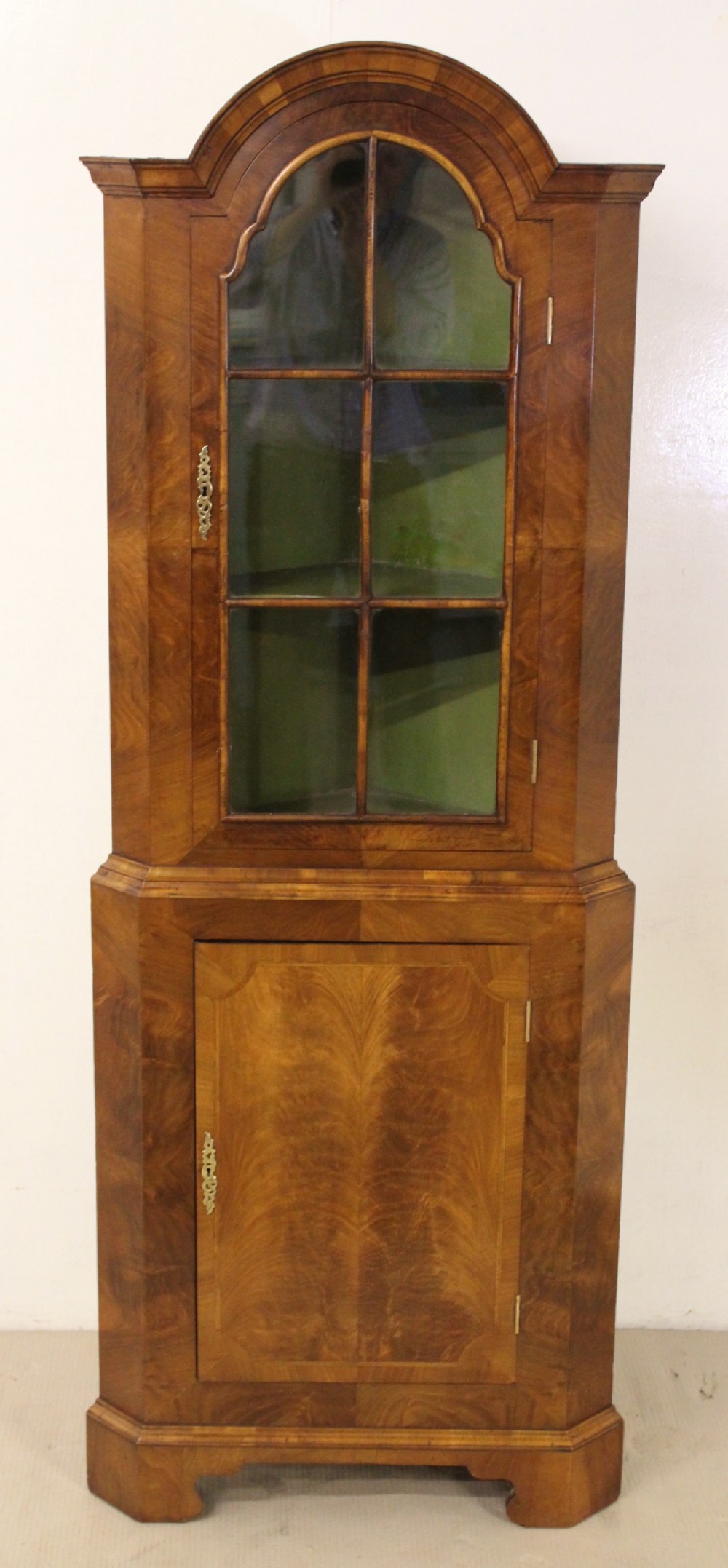 domed top burr walnut corner cabinet