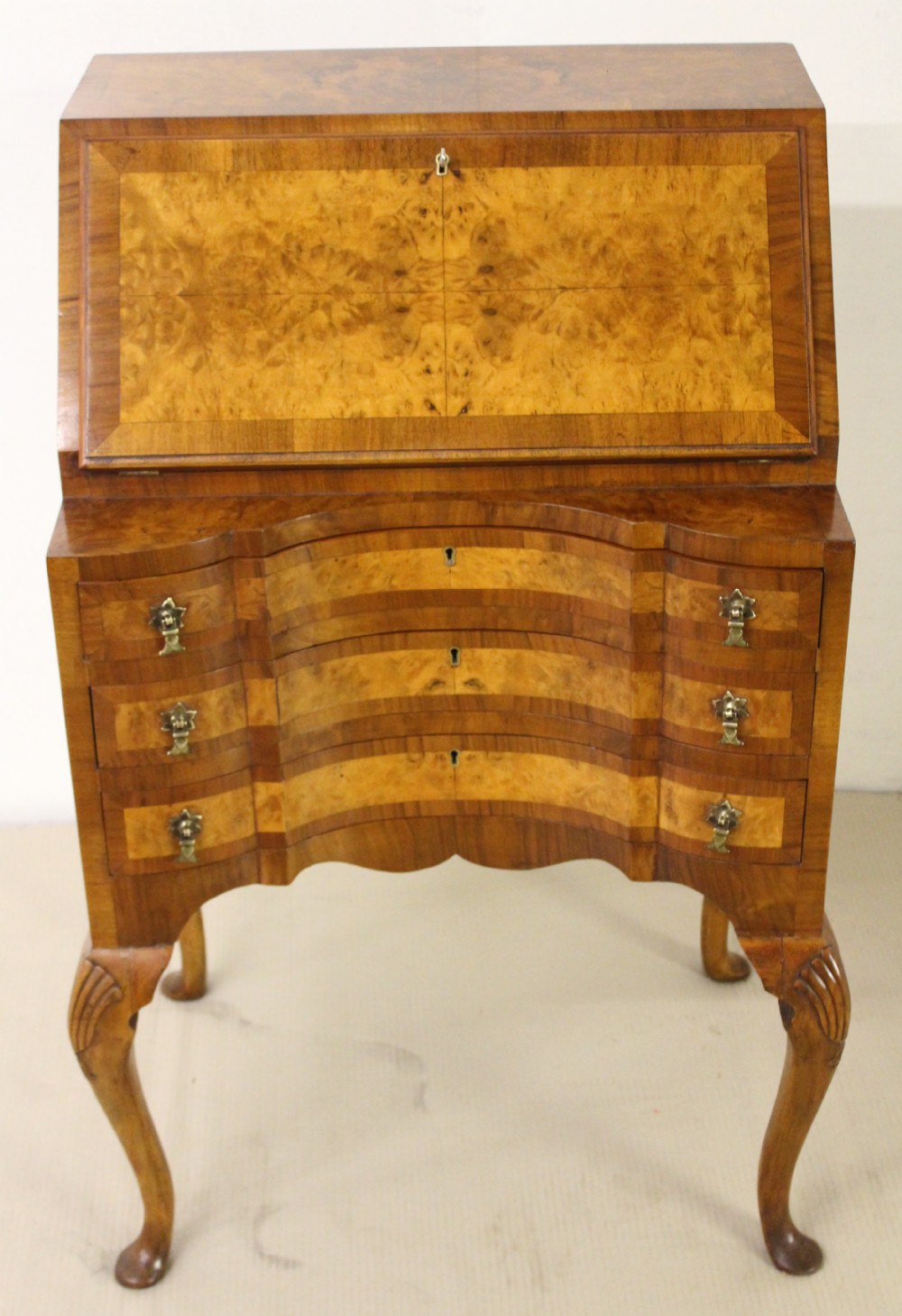 queen anne style burr walnut bureau