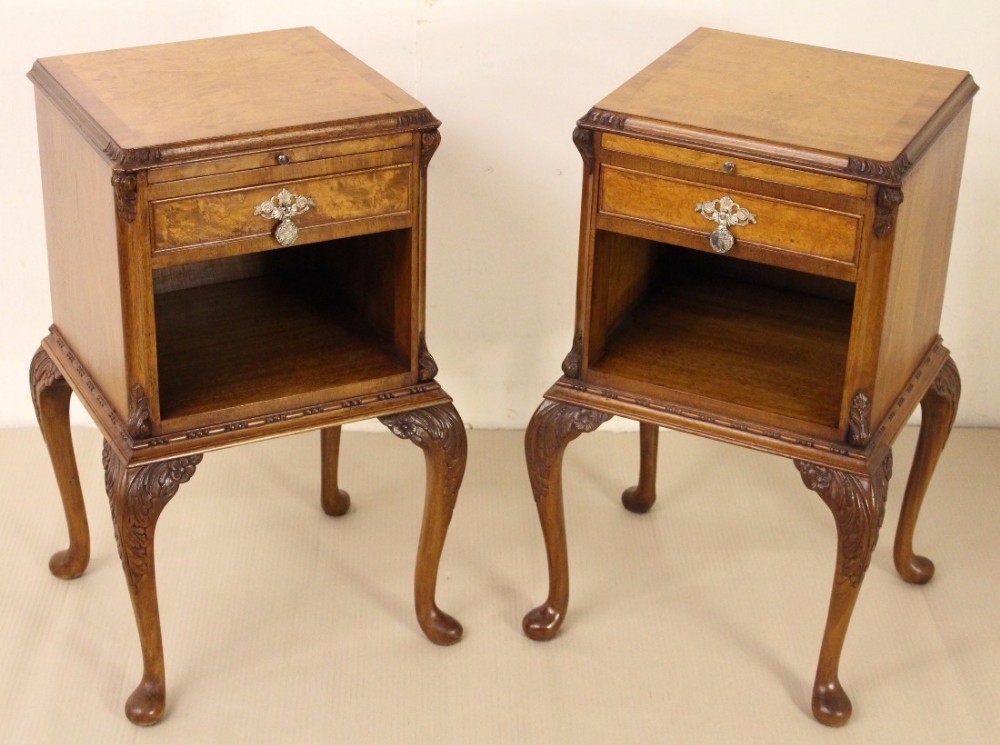 pair of burr walnut bedside chests