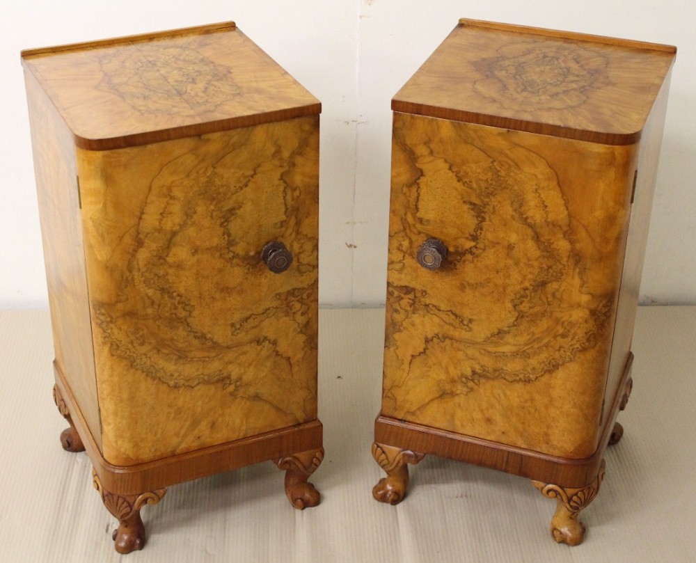 pair of burr walnut bedside cupboards