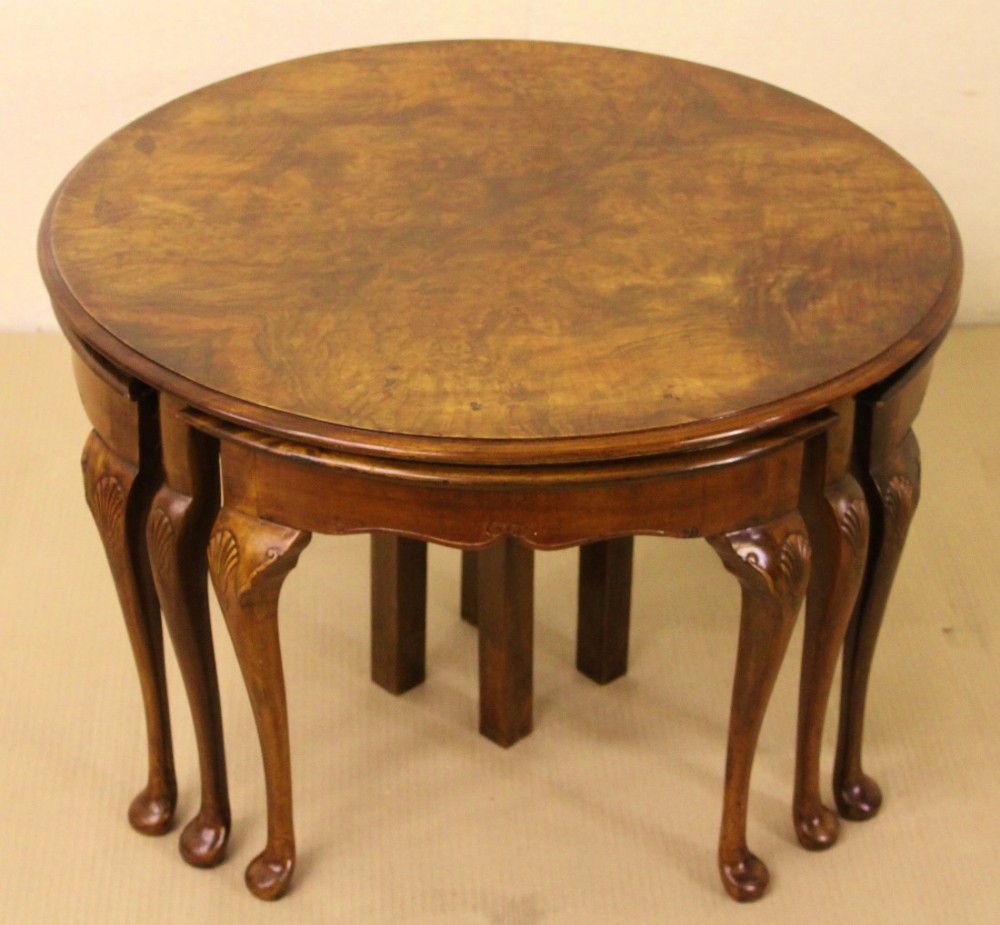 nest of 5 burr walnut tables