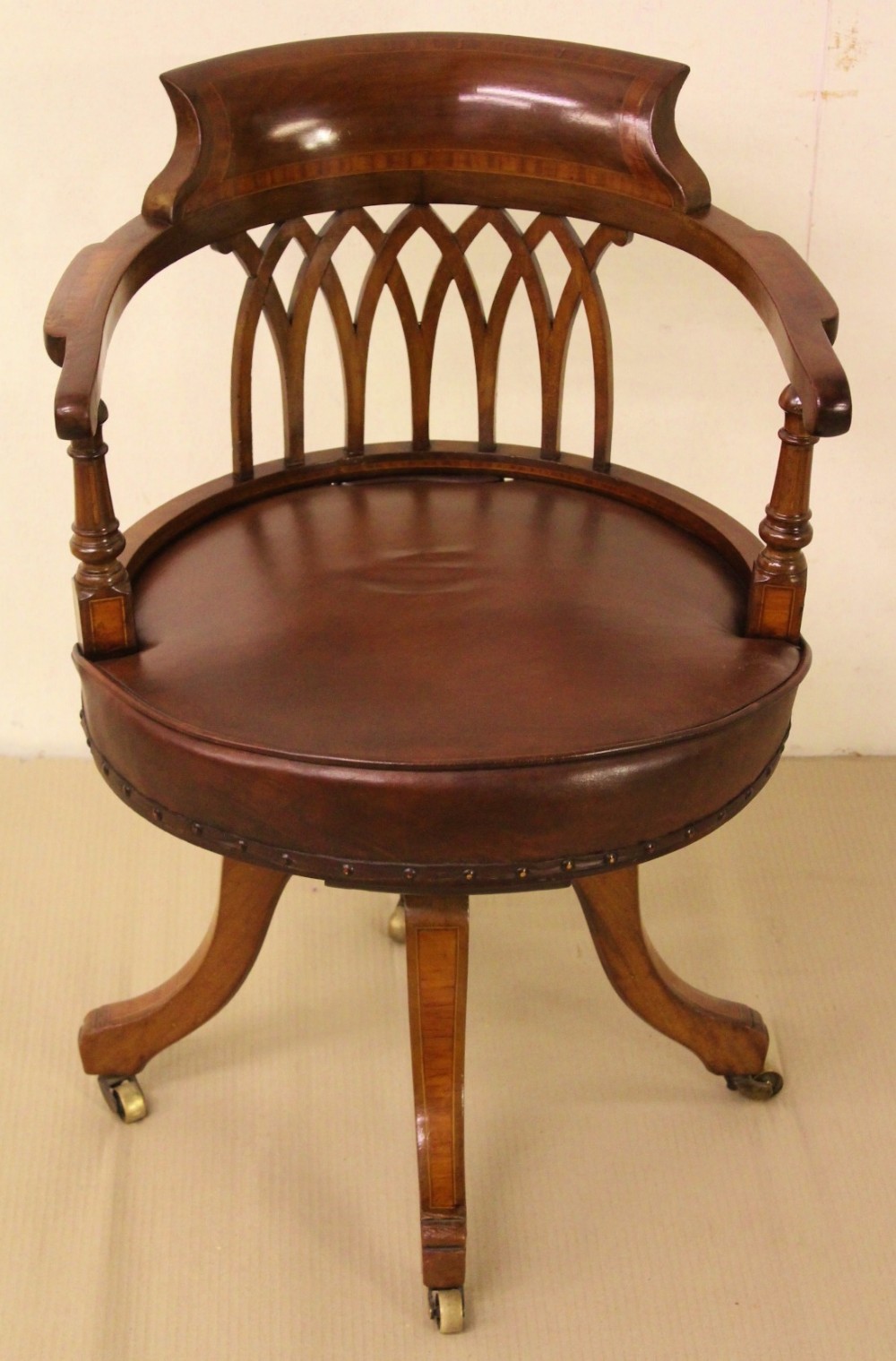 inlaid mahogany revolving desk chair