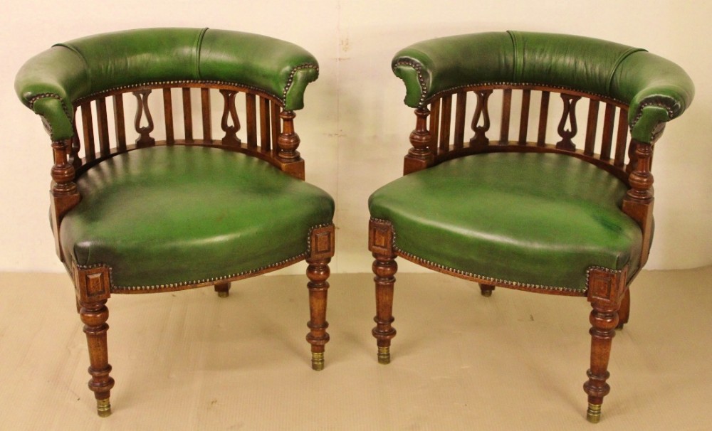 pair of victorian leather upholstered chairs