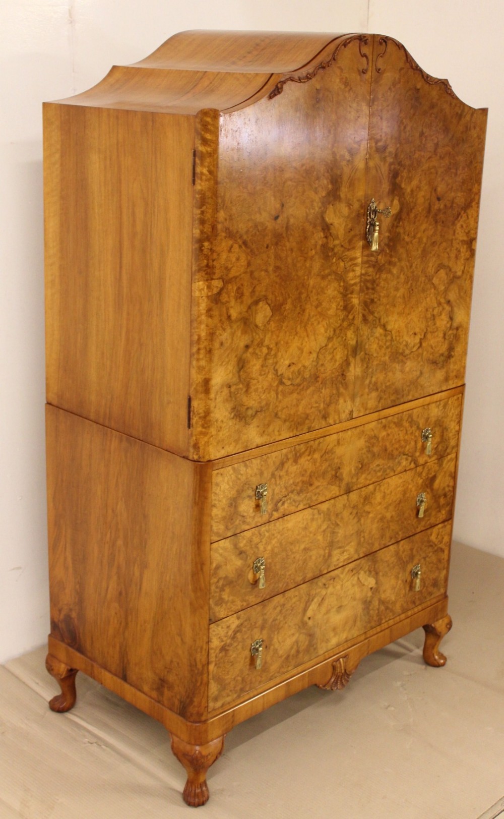 burr walnut linen press