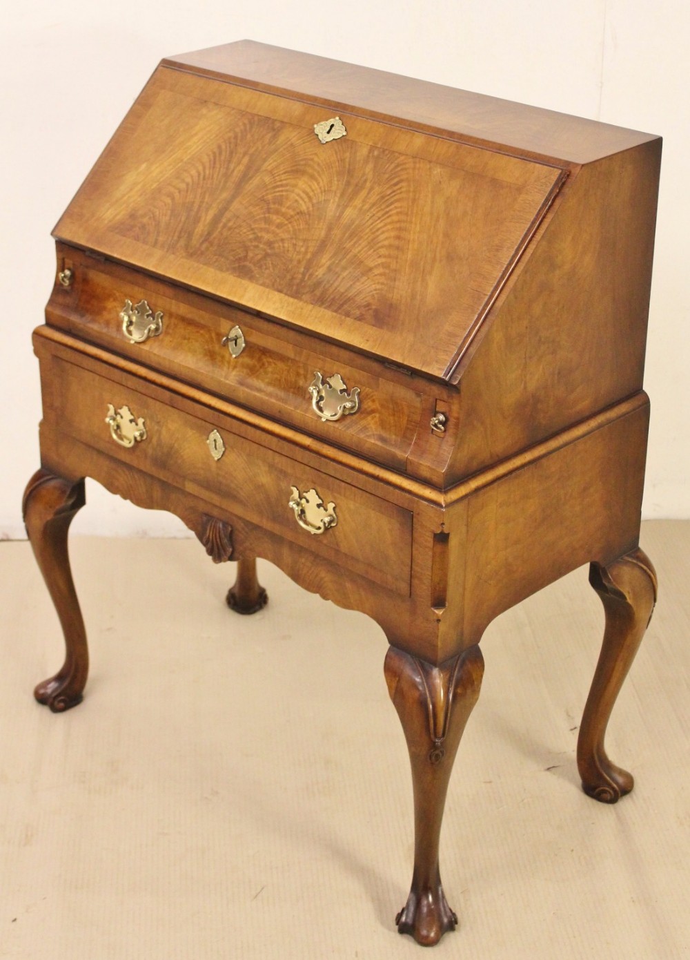 queen anne style burr walnut bureau
