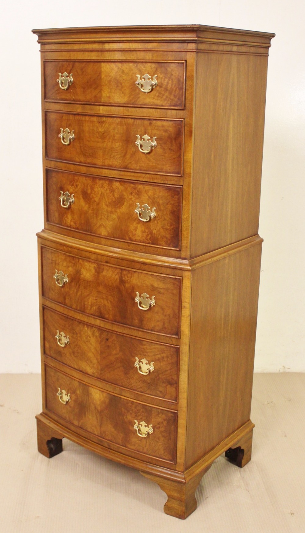 bow fronted burr walnut tallboy