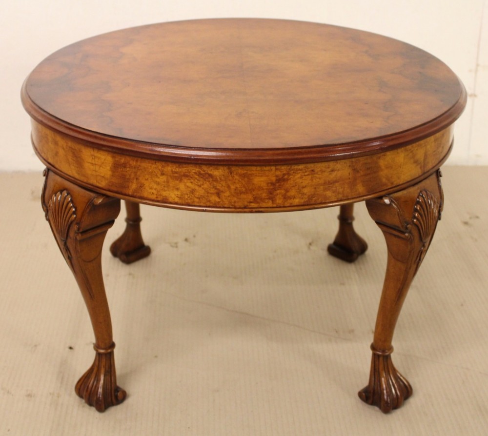 round burr walnut coffee table