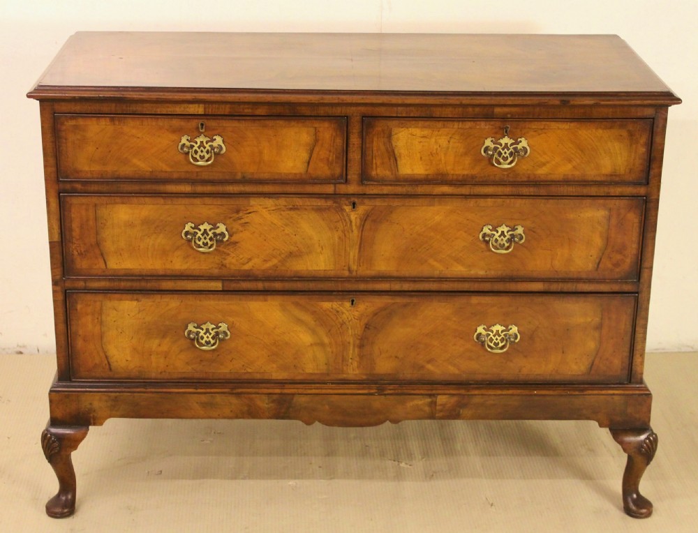 queen anne style burr walnut chest of drawers