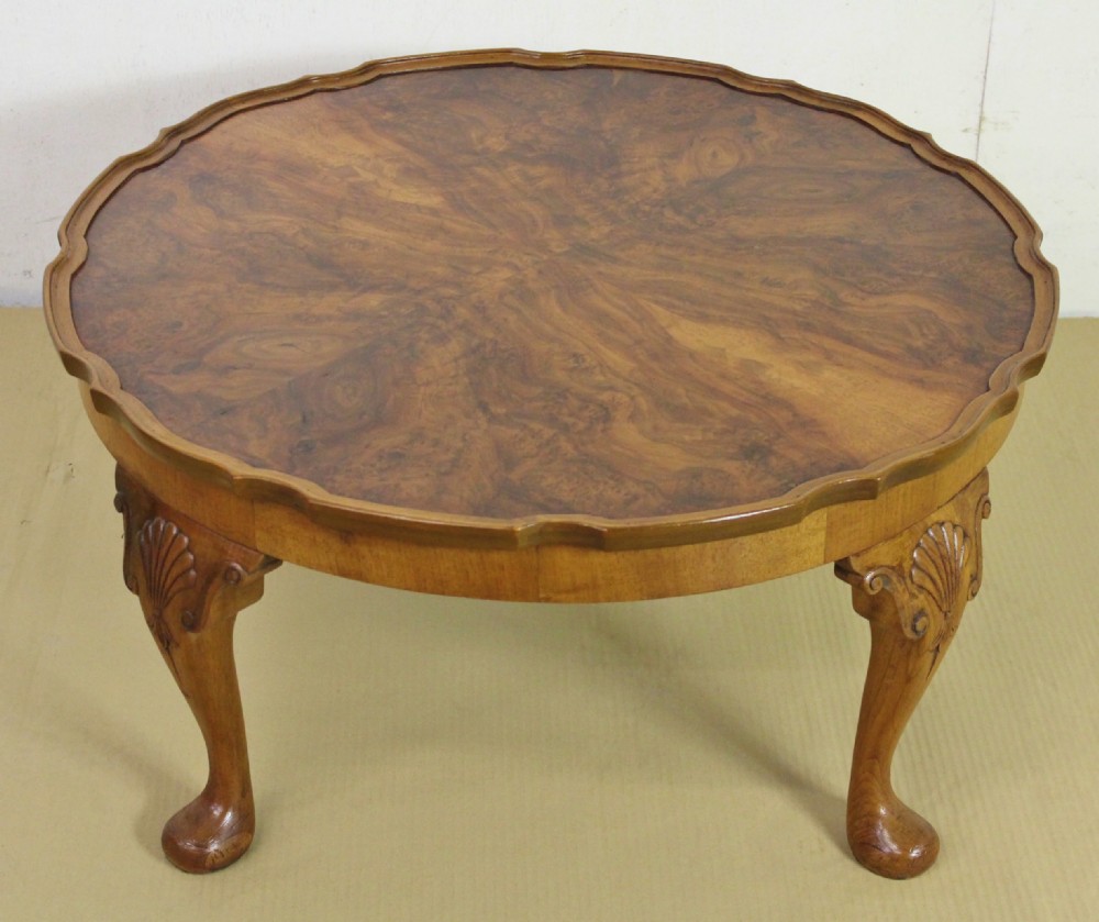 round queen anne style burr walnut coffee table