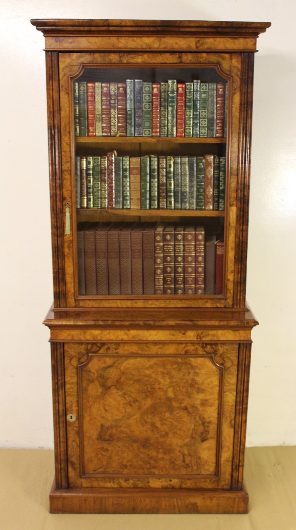 slender victorian burr walnut library bookcase