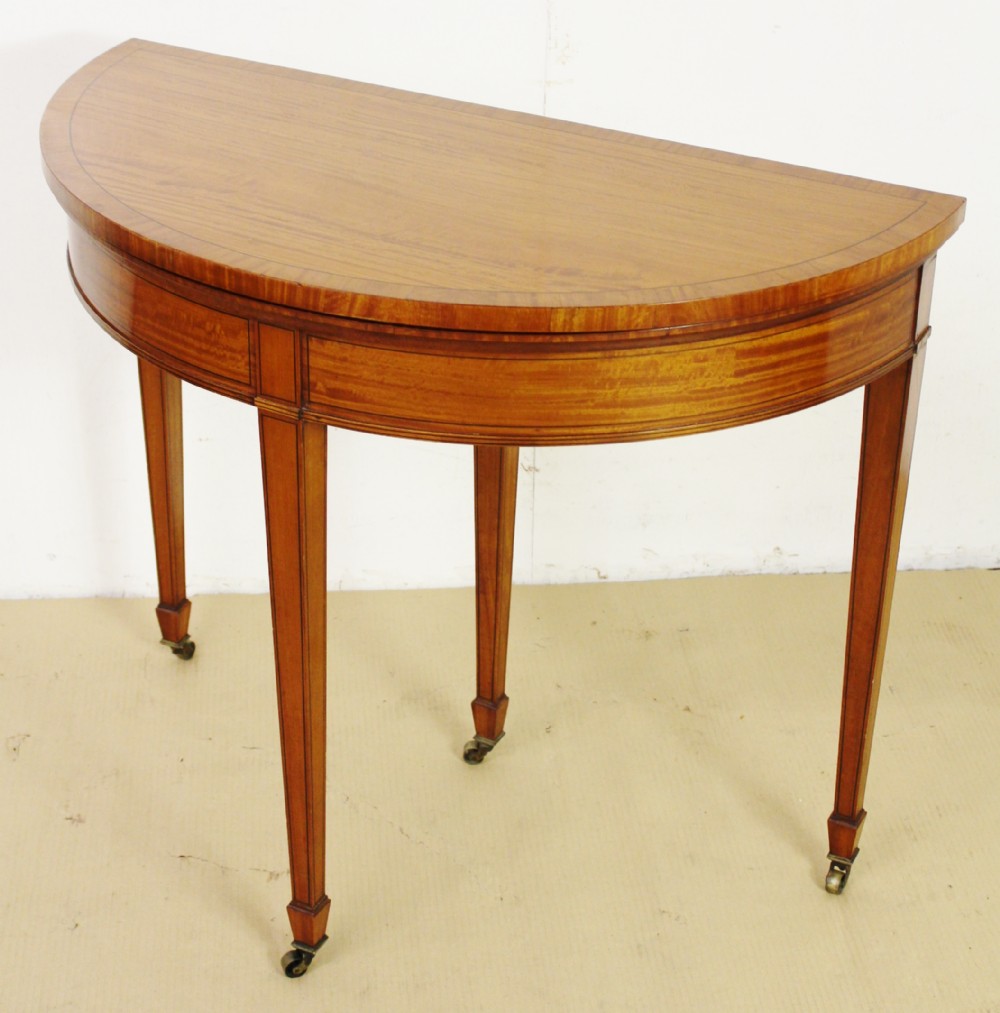 inlaid satinwood demi lune card table