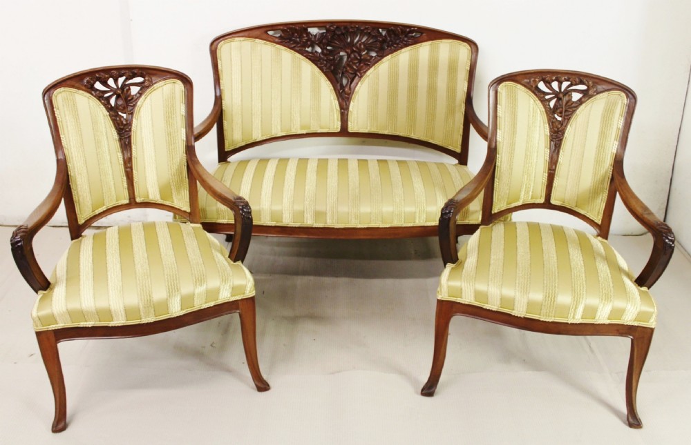 french art nouveau 3 piece walnut salon suite