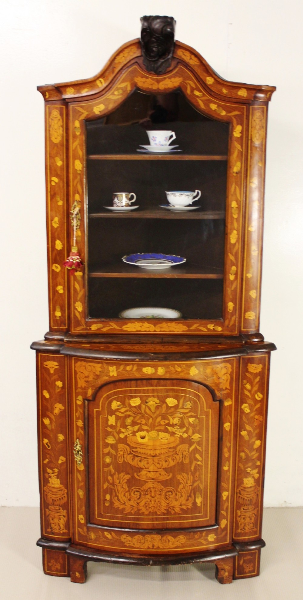 19th century dutch marquetry corner cabinet