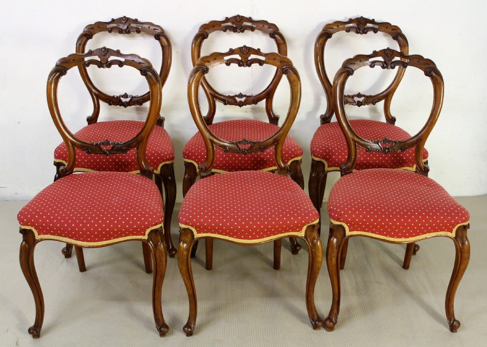 set of 6 victorian walnut dining chairs