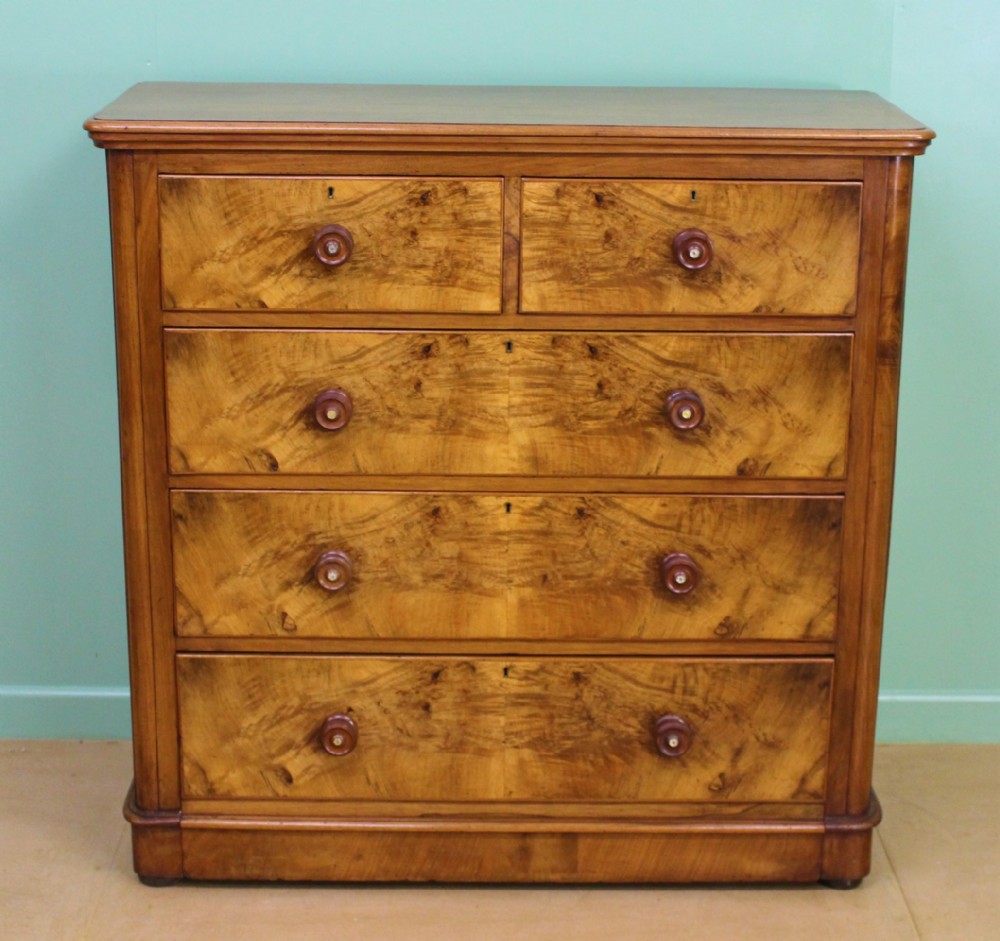 victorian figured walnut chest of drawers