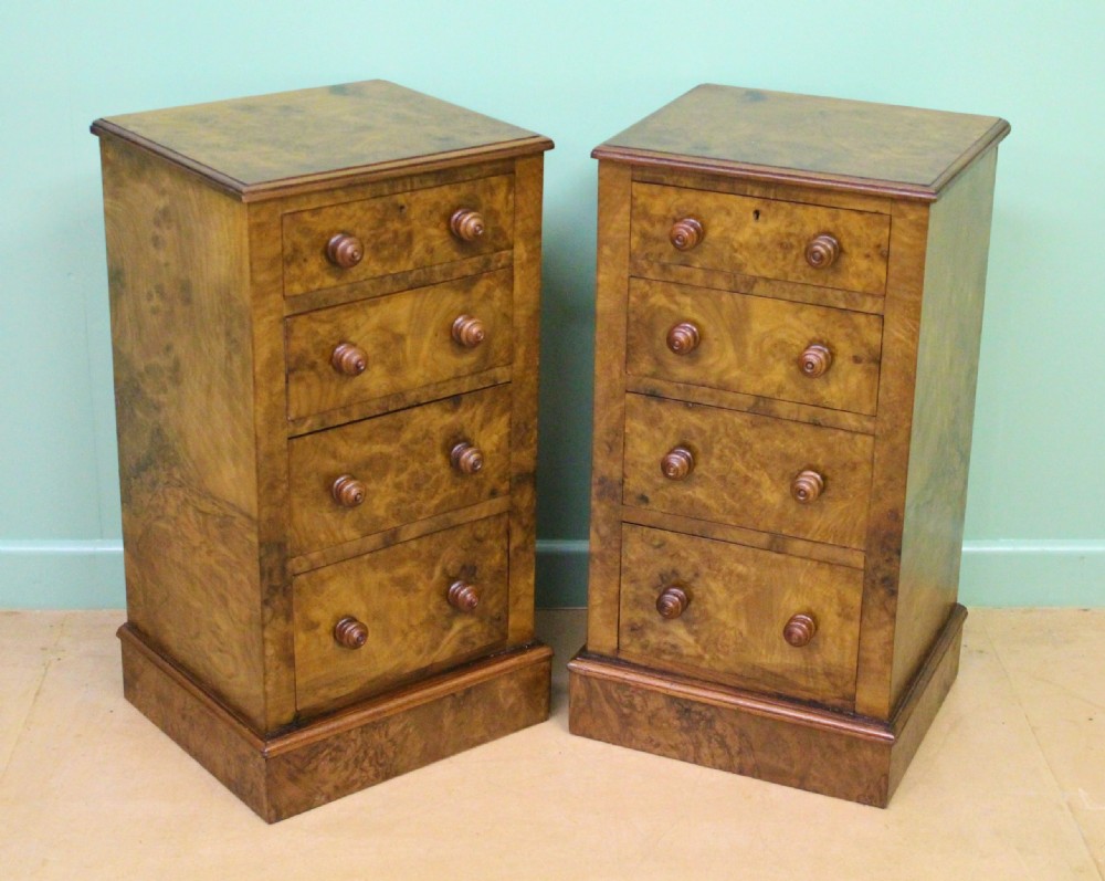 pair of victorian burr walnut bedside chests