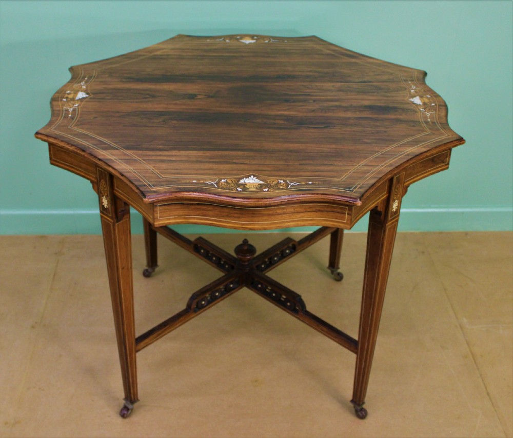 victorian inlaid rosewood centre table by james shoolbred and co