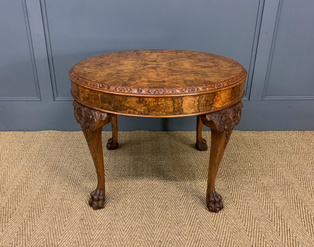 round burr walnut coffee table