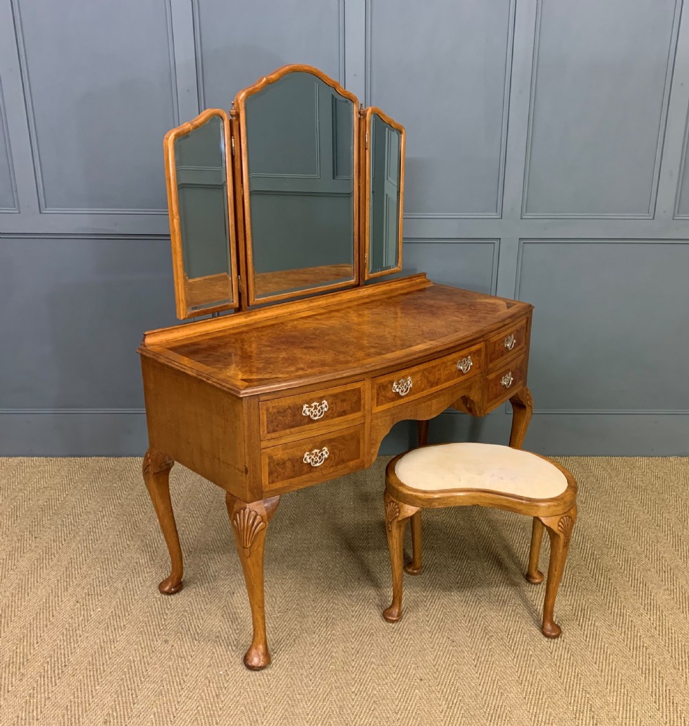 burr walnut dressing table and stool by maple and co