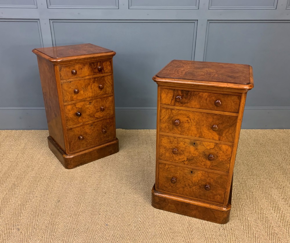 pair of burr walnut bedside chests by heal and son