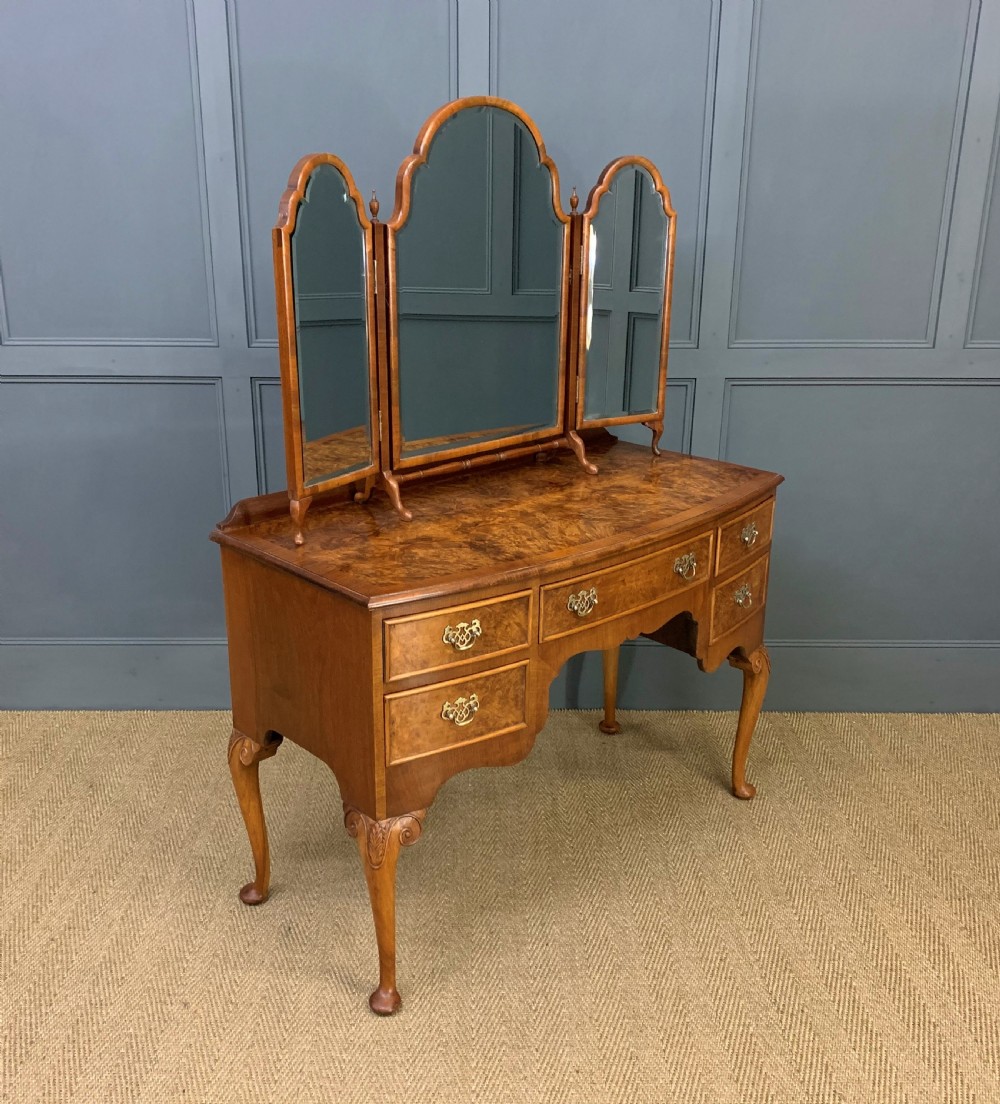 burr walnut bow fronted dressing table