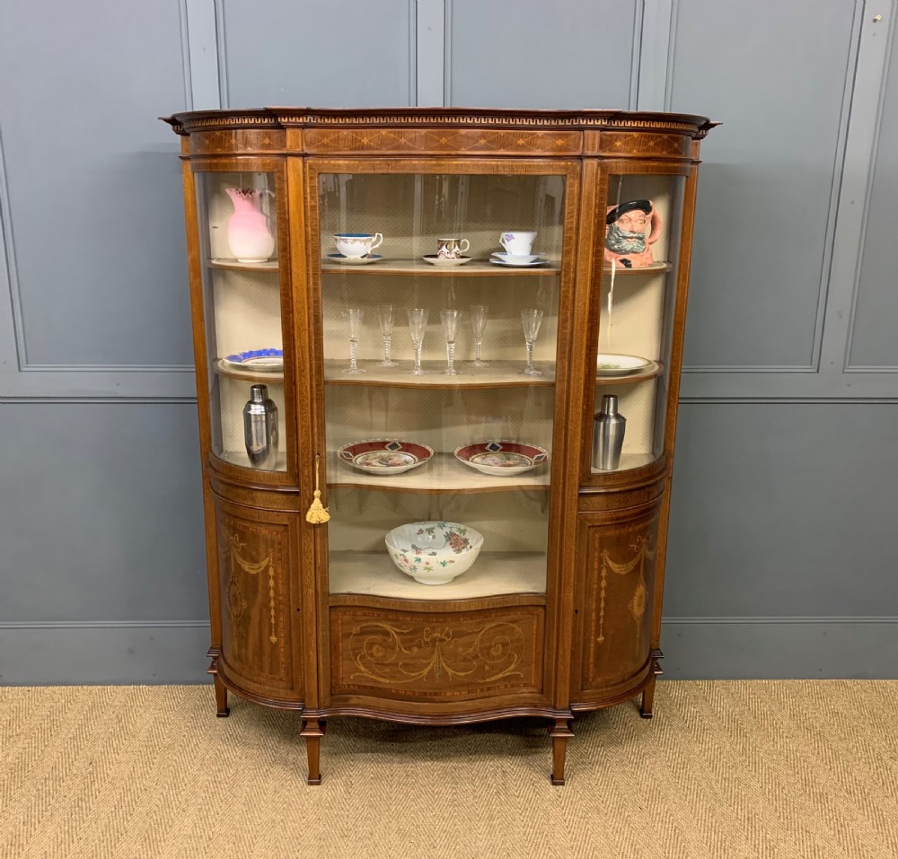 maple and co inlaid mahogany display cabinet