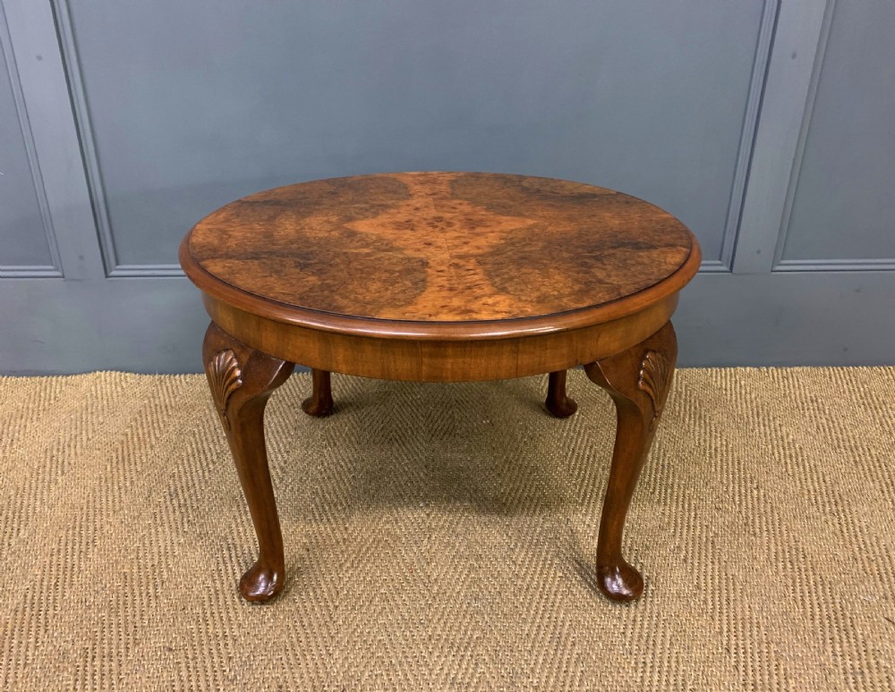 round burr walnut coffee table