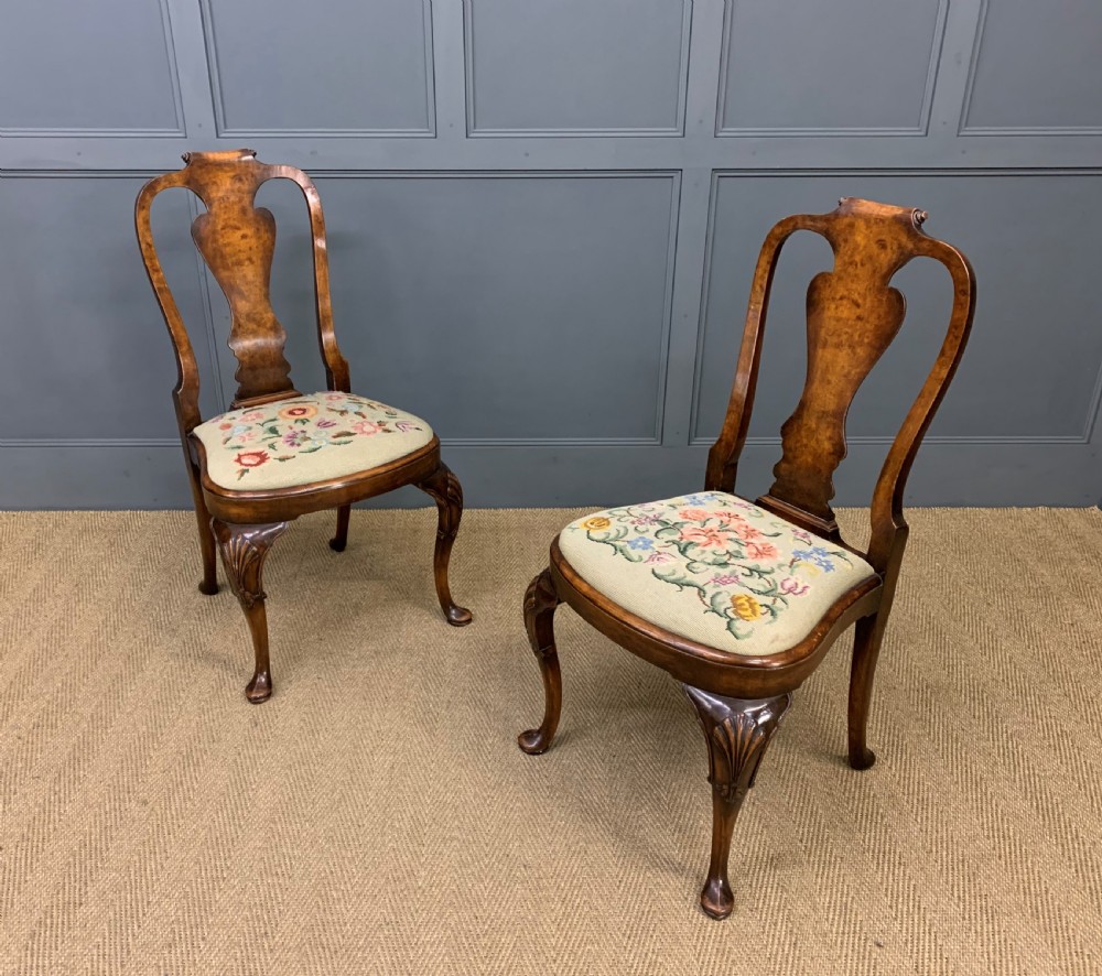 pair of burr walnut chairs