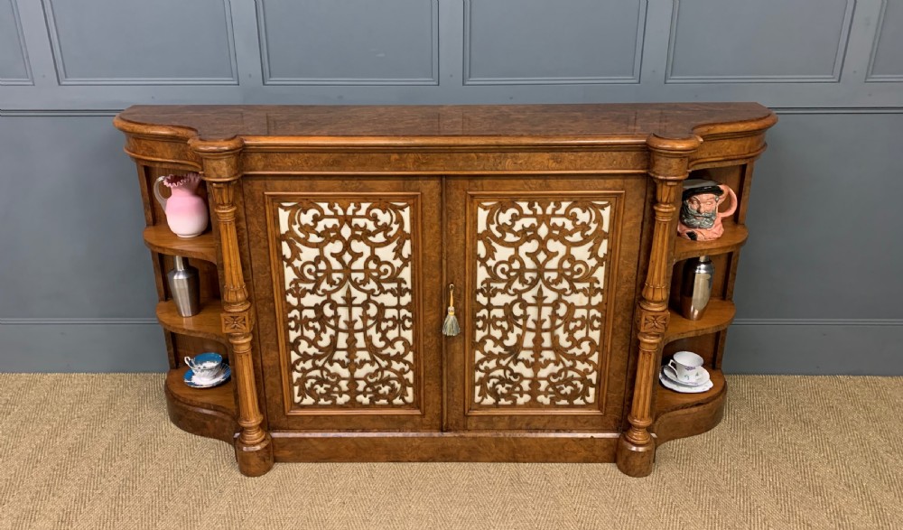 victorian burr walnut side cabinet