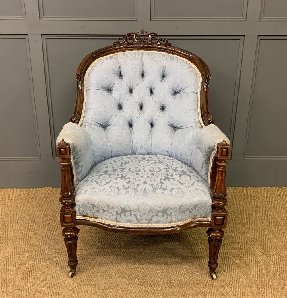 victorian walnut upholstered armchair