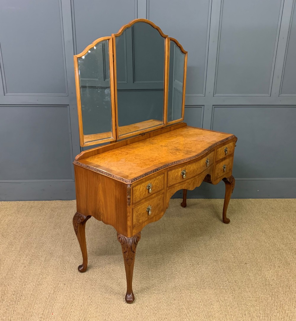 queen anne style burr walnut dressing table