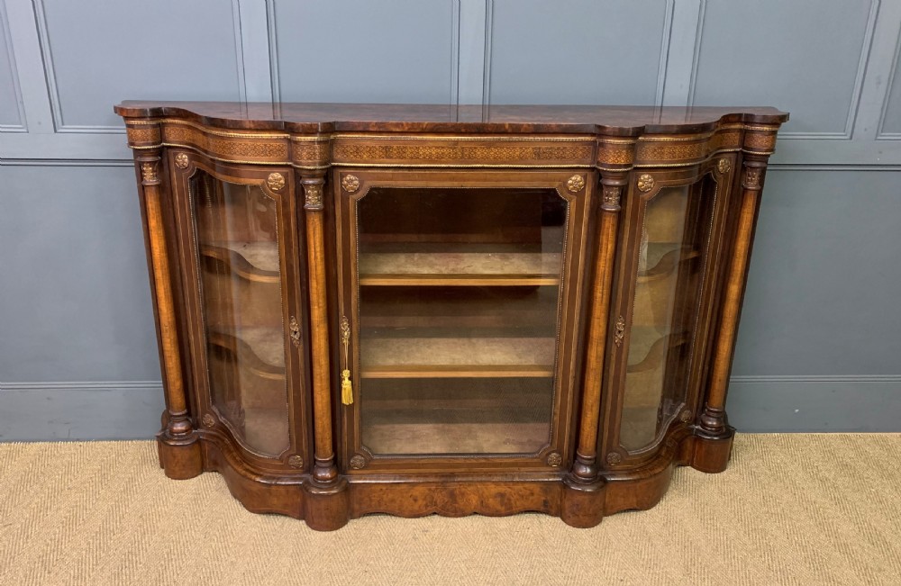 imposing victorian inlaid burr walnut credenza