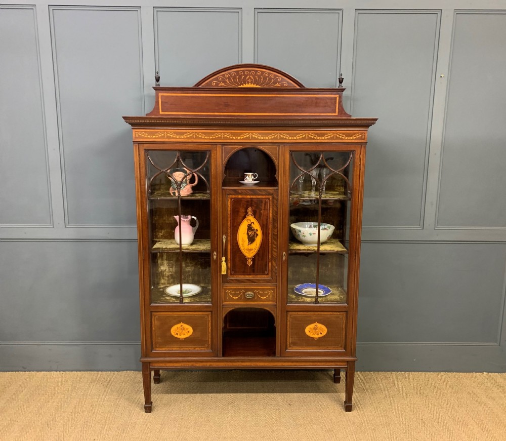 inlaid mahogany display cabinet by jas shoolbred