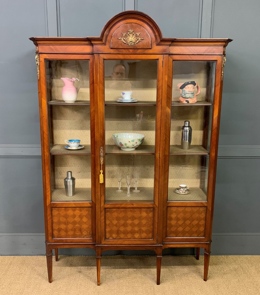 edwardian kingwood and walnut display cabinet