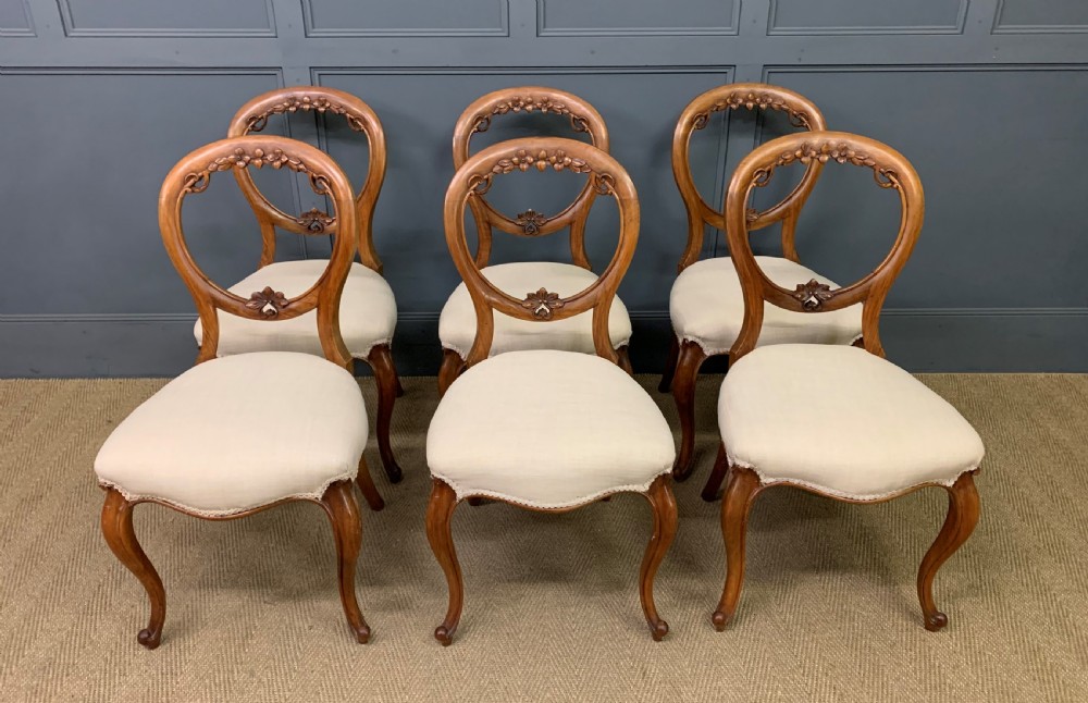 set of 6 victorian walnut dining chairs