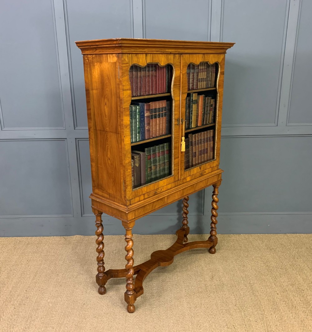 william and mary style burr walnut bookcase