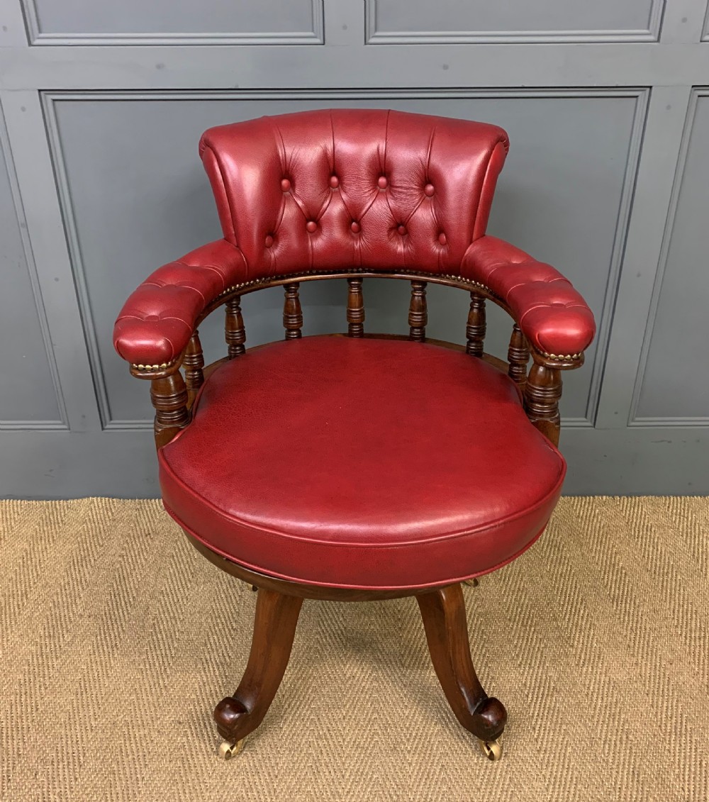 victorian leather upholstered revolving desk chair