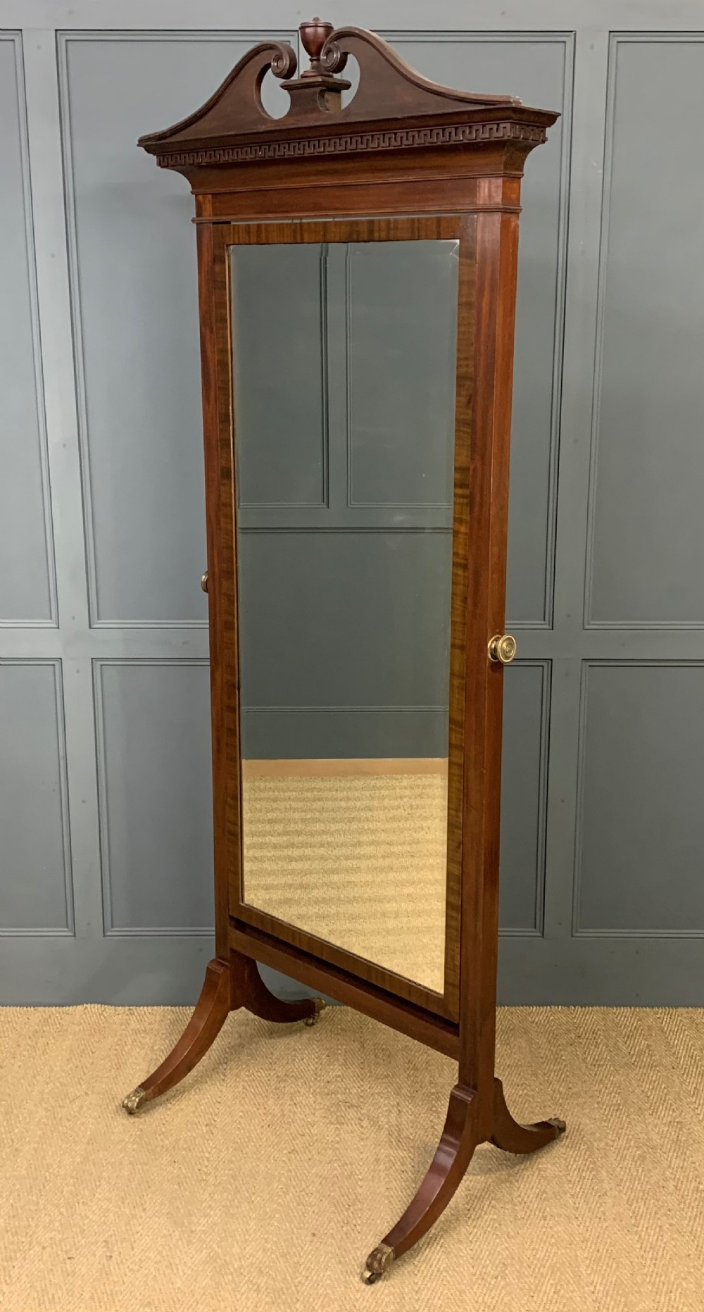 large edwardian mahogany cheval mirror