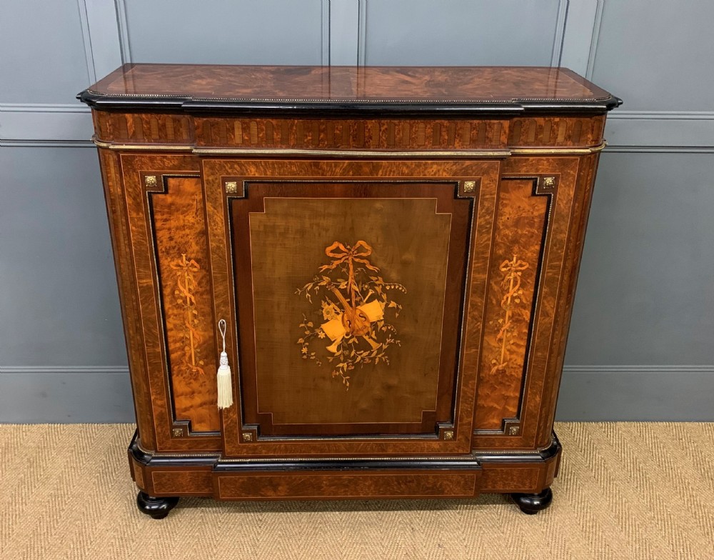 marquetry inlaid burr walnut side cabinet