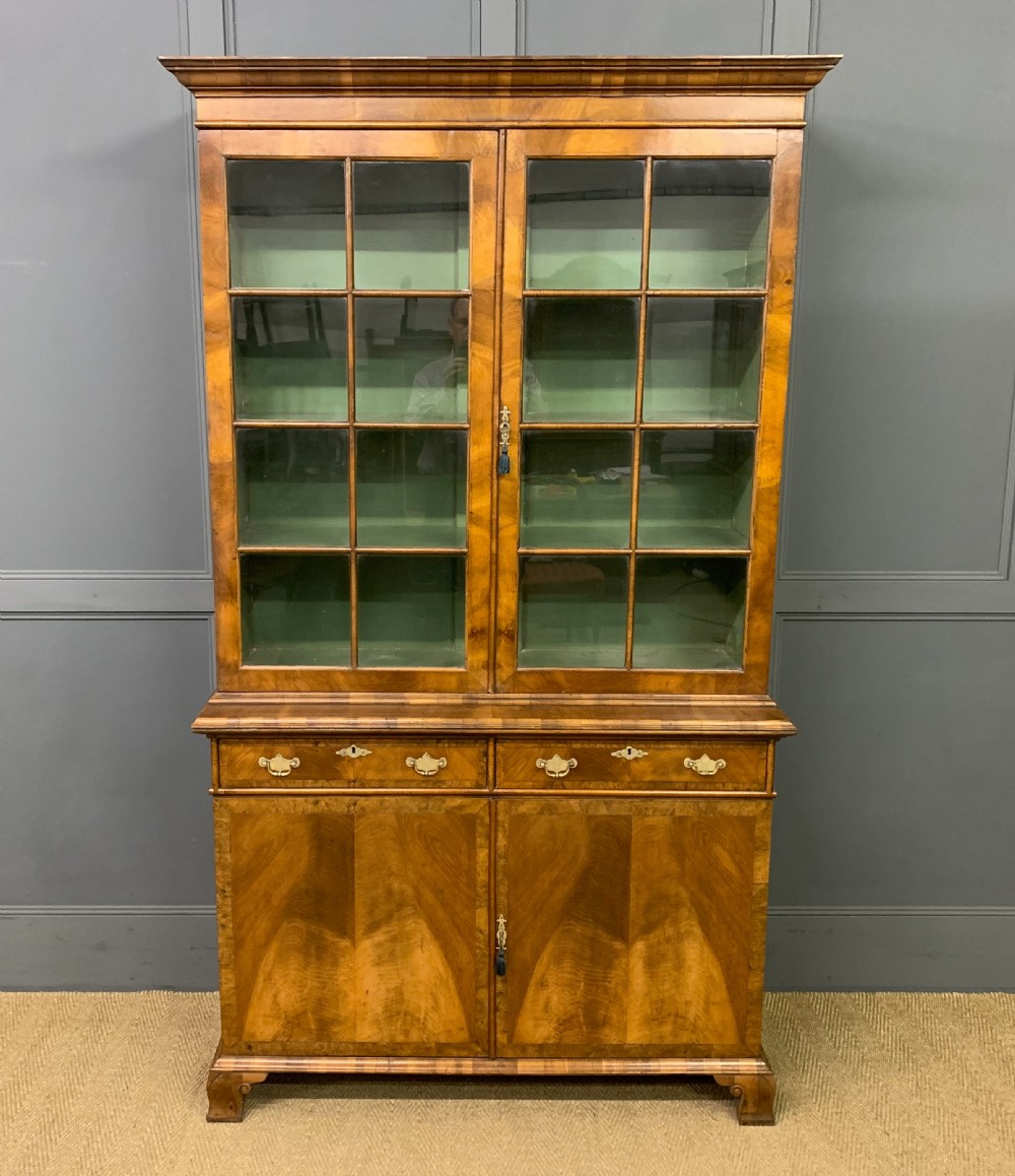 burr walnut glazed bookcase