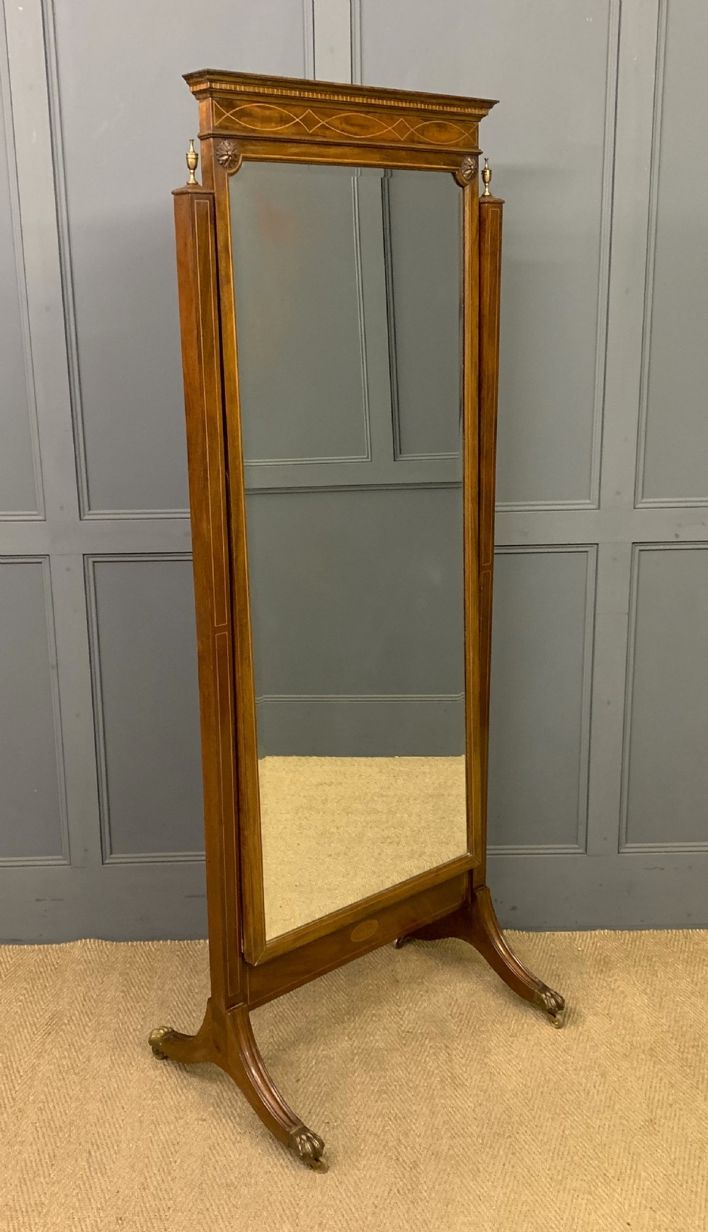 inlaid mahogany cheval mirror
