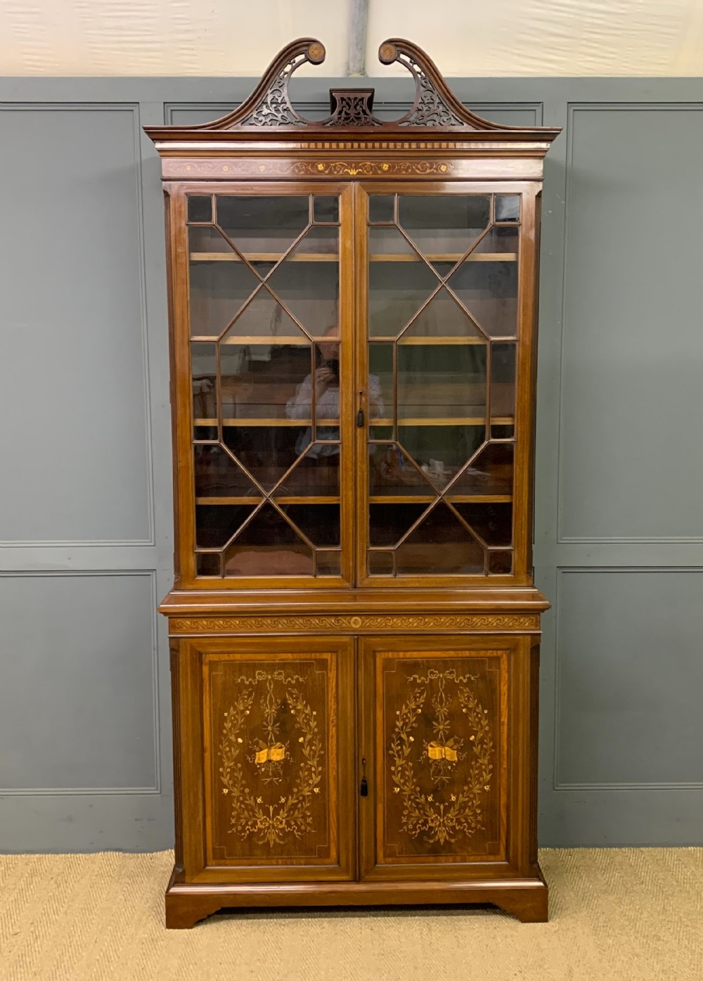 edwards and roberts inlaid mahogany bookcase