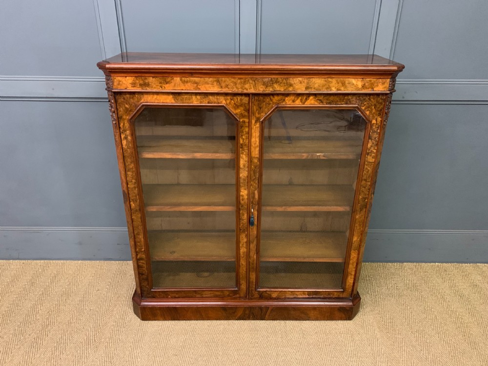 victorian burr walnut glazed bookcase