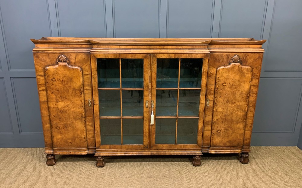 large burr walnut bookcase