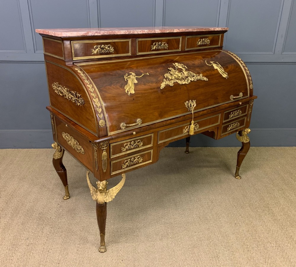 large 19th century french empire style flame mahogany cylinder desk