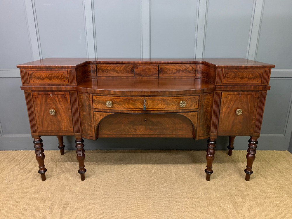 large regency period inlaid flame mahogany sideboard