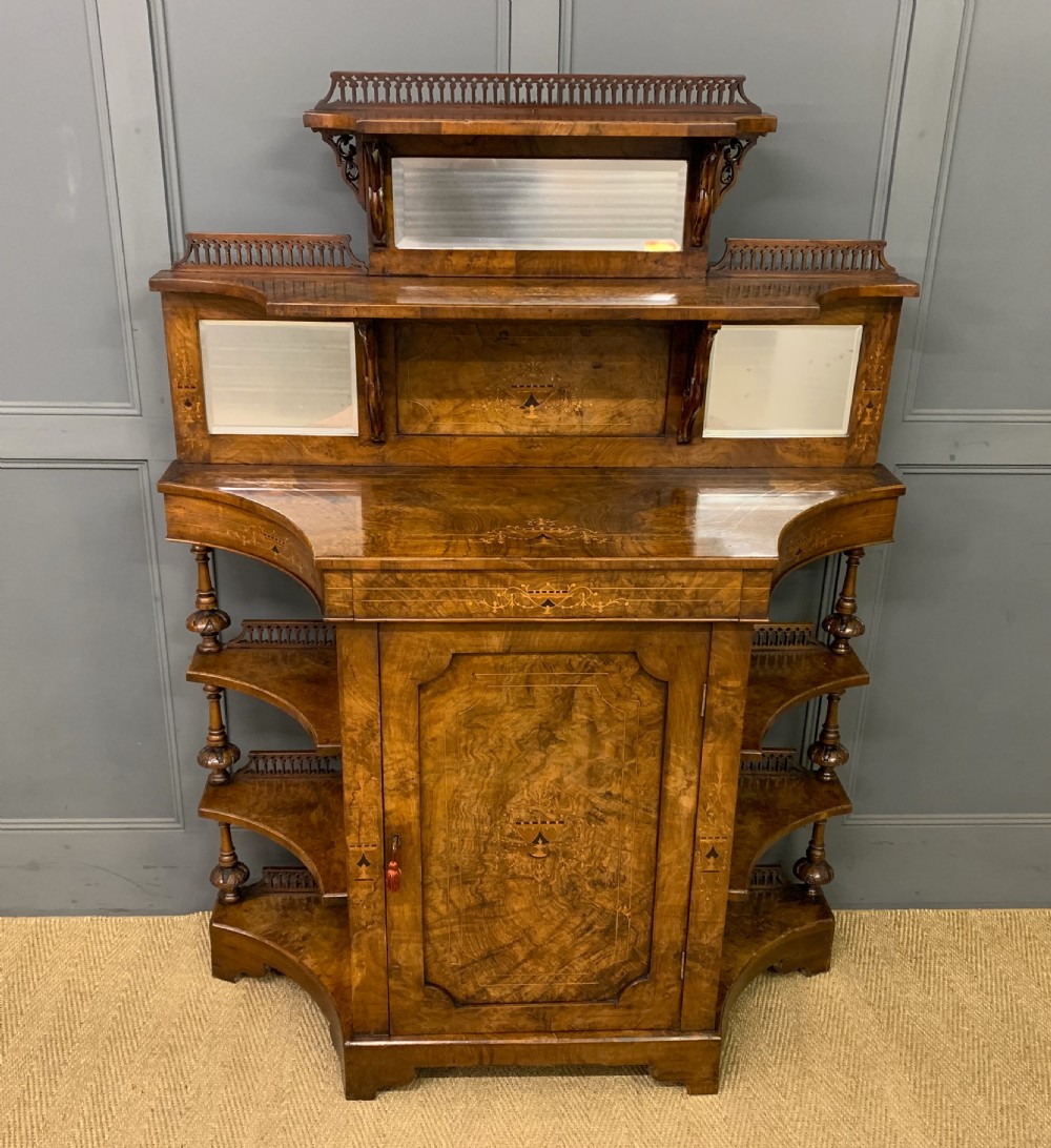 victorian inlaid burr walnut chiffonier whatnot