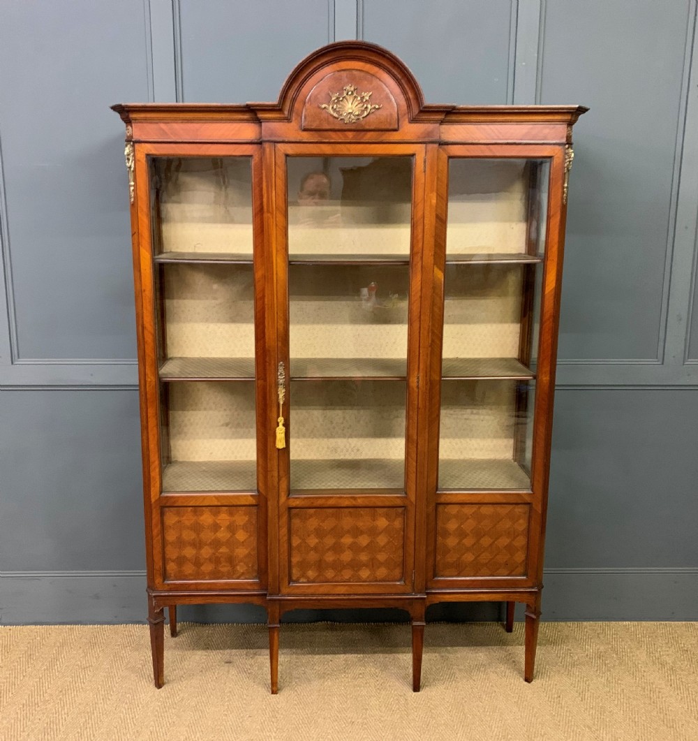 edwardian kingwood and walnut display cabinet