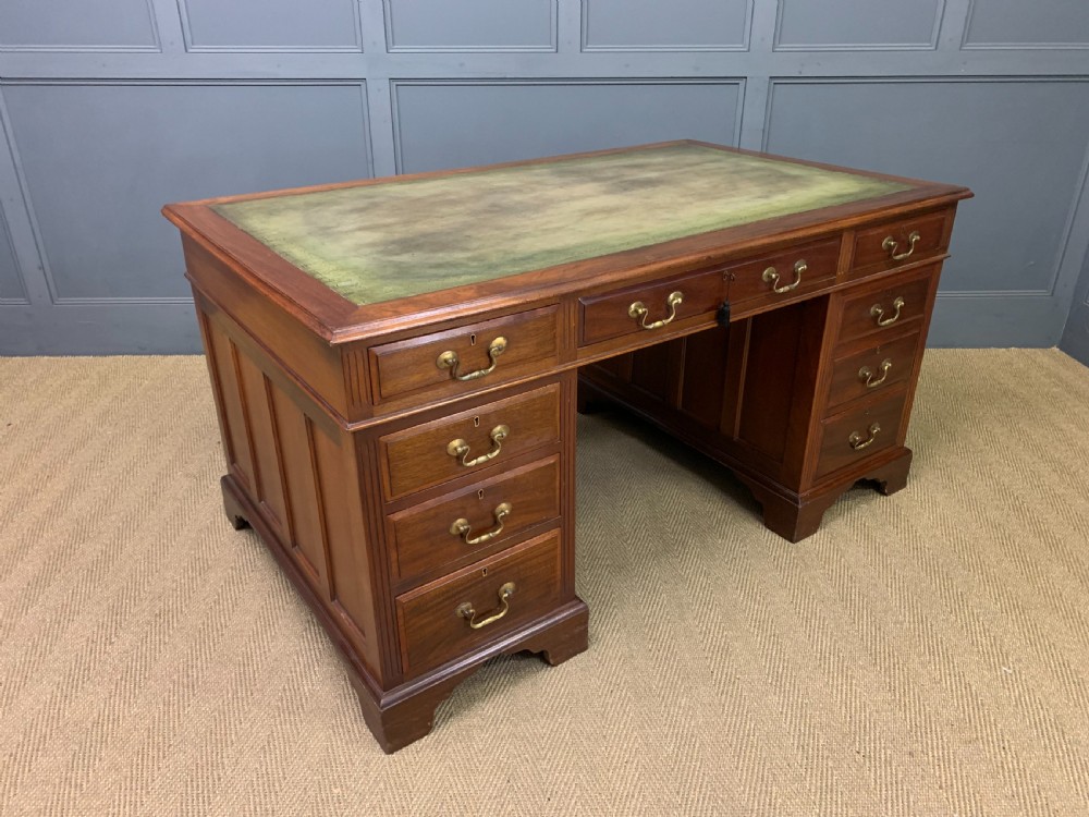 large edwardian walnut pedestal desk